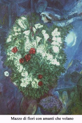 Mazzo di fiori con amanti che volano